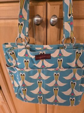 bungalow 360 Turquoise Pelican Print Canvas Shoulder Bag